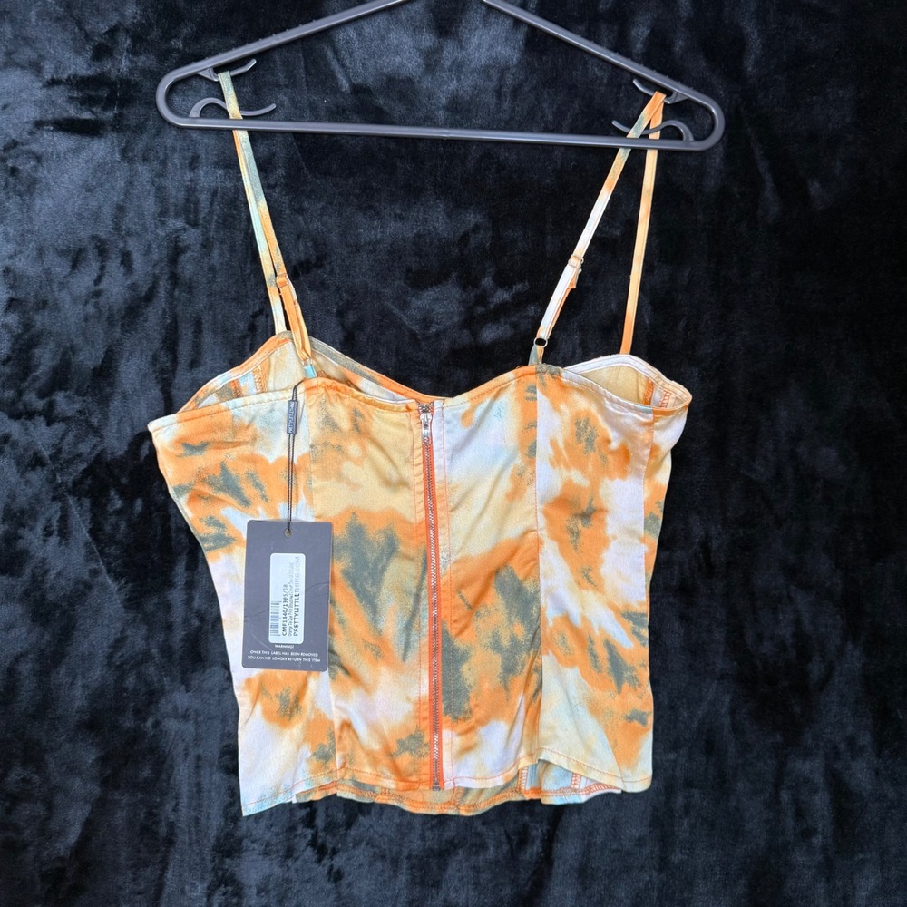 PrettyLittleThing Orange Tie Dye Structured Corset Top US 6 NWT Summer - Picture 2 of 7